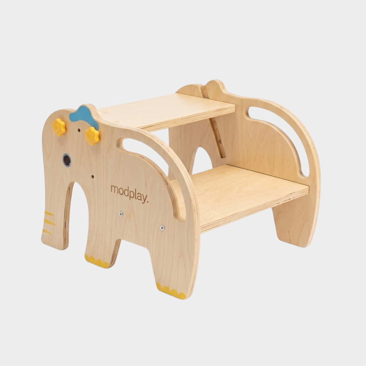 modplay wooden 2-in-1 Montessori helper tower and chair for toddlers in a cute elephant design