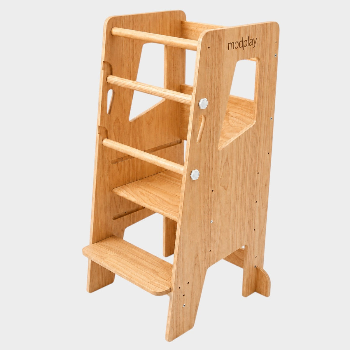 modplay Montessori learning tower made of premium pinewood with 3 adjustable height levels for toddlers